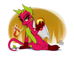 Size: 1024x791 | Tagged: safe, artist:northernsprint, oc, oc only, oc:fruit, dragon, claws, fire, solo
