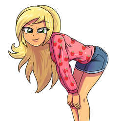 Size: 3507x3472 | Tagged: safe, artist:sumin6301, applejack, equestria girls, g4, my little pony equestria girls: legend of everfree, adorasexy, applejack is best facemaker, blonde, blonde hair, camp fashion show outfit, clothes, cute, denim, denim shorts, female, freckles, high res, jackabetes, looking at you, loose hair, missing accessory, sexy, shorts, smiling, solo