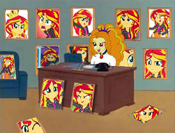 Size: 836x640 | Tagged: safe, adagio dazzle, snails, sunset shimmer, equestria girls, g4, rainbow rocks, 1000 years in photoshop, 60s spider-man, female, jewelry, lesbian, male, meme, obsession, pendant, ship:sunsagio, shipping, spider-man
