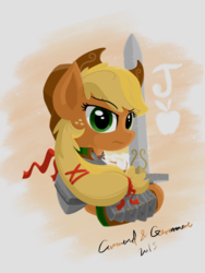 Size: 1536x2048 | Tagged: safe, artist:qzygugu, applejack, g4, armor, female, solo, sword, weapon