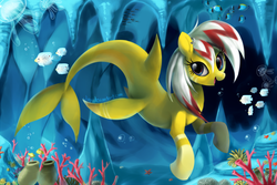 Size: 750x500 | Tagged: safe, artist:jiayi, merpony, commission, dorsal fin, solo, underwater