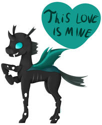 Size: 1381x1692 | Tagged: safe, artist:heniek, thorax, changeling, g4, heart, male, raised hoof, solo, text