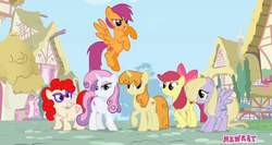 Size: 720x384 | Tagged: safe, apple bloom, scootaloo, sweetie belle, twist, g4, cancer (horoscope), cutie mark crusaders, fusion