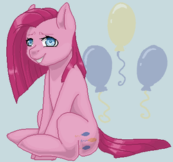 Size: 382x357 | Tagged: safe, artist:maria-fly, pinkie pie, earth pony, pony, g4, female, looking at you, mare, pinkamena diane pie, pixel art, simple background, sitting, smiling, solo