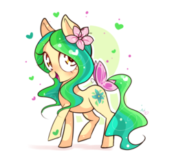 Size: 1000x935 | Tagged: safe, artist:ipun, oc, oc only, oc:willow wish, earth pony, pony, blushing, female, flower, flower in hair, heart, heart eyes, mare, simple background, solo, white background, wingding eyes