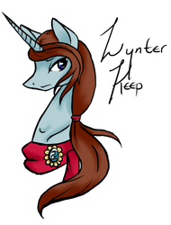 Size: 567x747 | Tagged: safe, artist:pockypocky, oc, oc only, oc:wynter keep, pony, blue, brown, bust, clothes, color, male, scarf, sketch, solo, stallion