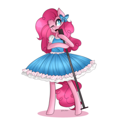 Size: 2000x2048 | Tagged: safe, artist:shiromidorii, pinkie pie, earth pony, anthro, g4, clothes, dress, female, high res, singing, solo