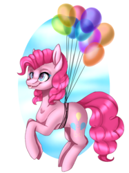Size: 1024x1372 | Tagged: safe, artist:standingberry, pinkie pie, earth pony, pony, g4, balloon, female, solo, then watch her balloons lift her up to the sky
