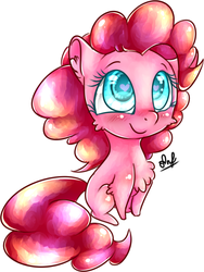 Size: 806x1073 | Tagged: safe, artist:akimi--chan, pinkie pie, earth pony, pony, g4, cheek fluff, chest fluff, chibi, colored pupils, cute, diapinkes, ear fluff, female, heart eyes, leg fluff, looking up, missing cutie mark, signature, sitting, solo, wingding eyes