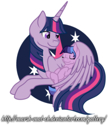 Size: 987x1141 | Tagged: oc name needed, safe, artist:marsh-mal-oh, twilight sparkle, oc, alicorn, pony, g4, baby, baby pony, duo, female, filly, foal, mare, offspring, parent:flash sentry, parent:twilight sparkle, parents:flashlight, twilight sparkle (alicorn)