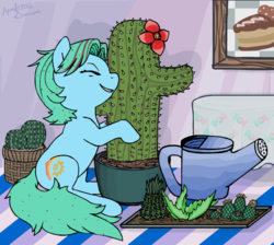 Size: 516x462 | Tagged: safe, artist:mintydreams7, oc, oc only, pony, cactus, hug, hugging a cactus, solo, this will end in pain