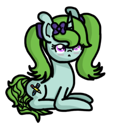 Size: 870x956 | Tagged: safe, artist:sketchydesign78, oc, oc only, oc:sketchy design, pony, unicorn, alternate hairstyle, blushing, female, hair bow, mare, pigtails, solo, unamused