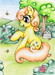 Size: 2422x3308 | Tagged: safe, artist:pingwinowa, oc, oc only, oc:honey bun, bee, pony, high res, solo