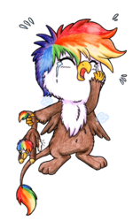 Size: 760x1265 | Tagged: safe, artist:gummysky, oc, oc only, oc:rainbow feather, crying, interspecies offspring, magical lesbian spawn, offspring, parent:gilda, parent:rainbow dash, parents:gildash, solo