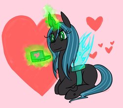 Size: 955x836 | Tagged: safe, artist:ryuredwings, queen chrysalis, changeling, changeling queen, g4, cute, cutealis, female, filly, filly queen chrysalis, gaming, lying down, prone, solo, video game
