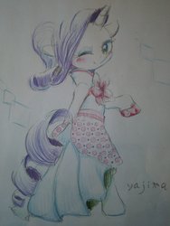 Size: 1536x2048 | Tagged: safe, artist:yajima, rarity, semi-anthro, g4, arm hooves, clothes, dress, female, solo