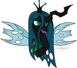 Size: 4904x4325 | Tagged: safe, artist:aurumluxetal, queen chrysalis, changeling, changeling queen, g4, absurd resolution, bust, female, grin, open mouth, smiling, solo