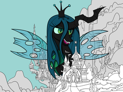 Size: 6000x4500 | Tagged: safe, artist:aurumluxetal, queen chrysalis, pony, g4, absurd resolution, canterlot, female, giant pony, macro, solo, wip