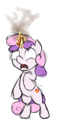 Size: 200x425 | Tagged: safe, artist:untiltheballoons, edit, sweetie belle, pony, unicorn, g4, alternate cutie mark, cropped, female, fire, horn on fire, on fire, pyro belle, rearing, simple background, sketch, solo, sweetie fail, white background