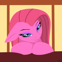 Size: 1280x1280 | Tagged: safe, artist:aurumluxetal, artist:hoverrover, pinkie pie, earth pony, pony, g4, bedroom eyes, bust, female, floppy ears, hooves, lineless, mare, pinkamena diane pie, portrait, sexy, smiling, solo, style emulation