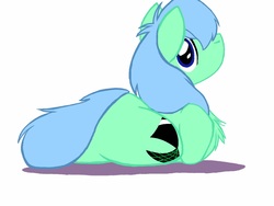 Size: 1280x960 | Tagged: safe, artist:naivintage, oc, oc only, oc:spearmint, pony, behaving like a cat, chest fluff, cute, looking back, lying down, male, ponyloaf, solo, stallion