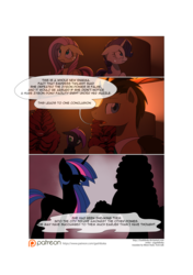 Size: 3541x5016 | Tagged: safe, artist:gashiboka, doctor whooves, fluttershy, rarity, time turner, twilight sparkle, oc, oc:midnight moon, alicorn, bat pony, earth pony, pegasus, pony, unicorn, comic:recall the time of no return, g4, comic, patreon, patreon logo, twilight sparkle (alicorn), tyrant sparkle, zygon