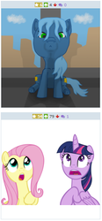 Size: 258x557 | Tagged: safe, fluttershy, twilight sparkle, oc, oc:adora belle, alicorn, earth pony, pegasus, pony, derpibooru, g4, juxtaposition, meta, twilight sparkle (alicorn)