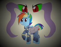 Size: 4678x3578 | Tagged: safe, artist:sketchmcreations, king sombra, rainbow dash, g4, the cutie re-mark, alternate timeline, amputee, apocalypse dash, augmented, crystal war timeline, eye, eyes, inkscape, prosthetic limb, prosthetic wing, prosthetics, sombra eyes, torn ear, vector