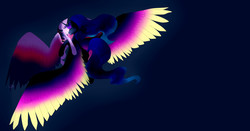 Size: 6541x3435 | Tagged: safe, artist:twigpony, princess luna, twilight sparkle, alicorn, pony, g4, colored wings, colored wingtips, female, large wings, lesbian, mare, ship:twiluna, shipping, spread wings, twilight sparkle (alicorn)