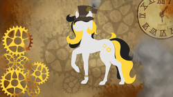 Size: 2560x1440 | Tagged: safe, artist:heniek, oc, oc only, clock, silhouette, solo, steampunk