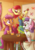 Size: 1000x1419 | Tagged: safe, artist:kelsea-chan, apple bloom, scootaloo, sweetie belle, earth pony, pegasus, unicorn, anthro, g4, adorabloom, blushing, bow, cheek fluff, clothes, clubhouse, crusaders clubhouse, cute, cutealoo, cutie mark crusaders, diasweetes, dress, dungarees, female, hair bow, hoodie, juice, lemonade, magic, open mouth, shirt, telekinesis