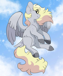 Size: 1024x1229 | Tagged: safe, artist:scarletskitty12, derpy hooves, pegasus, pony, g4, chest fluff, ear fluff, female, flying, mare, solo, tail feathers