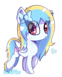 Size: 1024x1270 | Tagged: safe, artist:vixelzf, oc, oc only, pegasus, pony, :>, chibi, cute, hair bow, heart, heart eyes, simple background, solo, transparent background, walking, wingding eyes