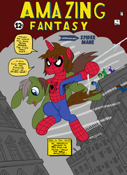 Size: 2179x2996 | Tagged: safe, artist:edcom02, artist:jmkplover, amazing fantasy #15, comic cover, crossover, high res, male, marvel, ponified, spider-man