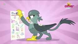 Size: 1920x1080 | Tagged: safe, screencap, gabby, griffon, g4, the fault in our cutie marks, chart, female, minimini, open mouth, ponytail, solo