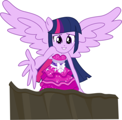 Size: 5545x5460 | Tagged: safe, artist:anhel032015, twilight sparkle, equestria girls, g4, my little pony equestria girls, absurd resolution, bare shoulders, clothes, cute, dress, fall formal outfits, female, pit, ponied up, simple background, sleeveless, smiling, solo, sparkles, strapless, take my hand, transparent background, twiabetes, twilight ball dress, twilight sparkle (alicorn), vector, wings