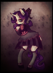 Size: 744x1036 | Tagged: safe, artist:vetallie, rarity, pony, g4, bipedal, breasts, clothes, dress, female, goth, solo