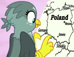 Size: 803x619 | Tagged: safe, edit, edited screencap, screencap, gabby, griffon, g4, the fault in our cutie marks, female, germany, lithuania, poland, ponytail, russia, slovakia, solo