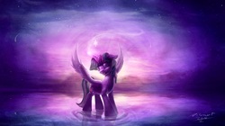 Size: 9773x5482 | Tagged: safe, artist:zilvart, twilight sparkle, alicorn, pony, g4, absurd resolution, eyes closed, female, magic, mare, signature, solo, twilight sparkle (alicorn), water