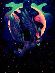 Size: 1240x1636 | Tagged: safe, artist:derpsonhooves, princess luna, g4, eyes closed, falling, female, moon, solo, stars