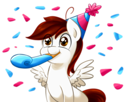 Size: 818x668 | Tagged: safe, artist:bloodorangepancakes, oc, oc only, pegasus, pony, hat, party hat, party horn, solo