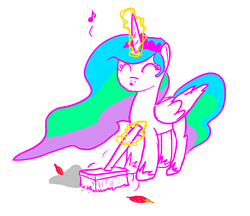 Size: 1280x1107 | Tagged: safe, artist:tanmansmantan, princess celestia, alicorn, pony, g4, broom, feather, female, simple background, solo, whistling, white background