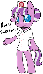 Size: 314x536 | Tagged: artist needed, safe, edit, nurse sweetheart, earth pony, anthro, unguligrade anthro, g4, clothes, cropped, cute, female, mare, nurse sweetabetes, simple background, smiling, solo, white background