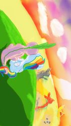 Size: 450x800 | Tagged: safe, artist:steadfast hoof, rainbow dash, spike, g4, cuddling, daily doodle spikedash prompt, giant monsters, holding tails, intertwined tails, male, ship:rainbowspike, shipping, sideways image, snuggling, straight, sunset