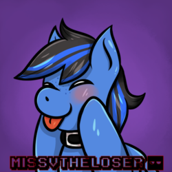 Size: 500x500 | Tagged: safe, artist:missvtheloser, oc, oc only, oc:jettrax, pegasus, pony, blushing, cute, happy