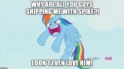 Size: 898x500 | Tagged: safe, edit, edited screencap, screencap, rainbow dash, g4, angry, female, flying, image macro, implied rainbowspike, meme, mouthpiece, raging dash, solo