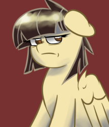 Size: 600x700 | Tagged: safe, artist:tranzmuteproductions, wild fire, pegasus, pony, g4, brown background, female, mare, simple background, solo, wild fire is not amused, wings