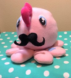 Size: 1024x1120 | Tagged: safe, artist:makemeplush, pinkie pie, octopus, g4, facial hair, irl, moustache, not salmon, photo, plushie, solo, species swap, wat