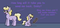 Size: 1797x847 | Tagged: safe, artist:gogglesparks, dinky hooves, pony, g4, adult, duo, older, self ponidox, time travel