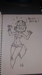 Size: 720x1280 | Tagged: safe, artist:atryl, oc, oc only, oc:beach ball, anthro, monochrome, smiling, solo, traditional art